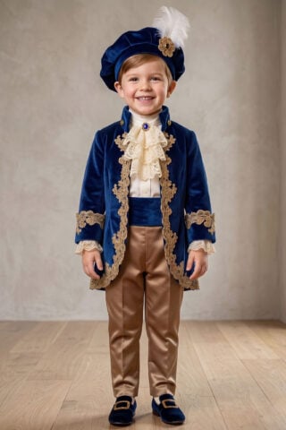 Costum De Botez Catifea Cu Redingota Fabrizio Bleumarin