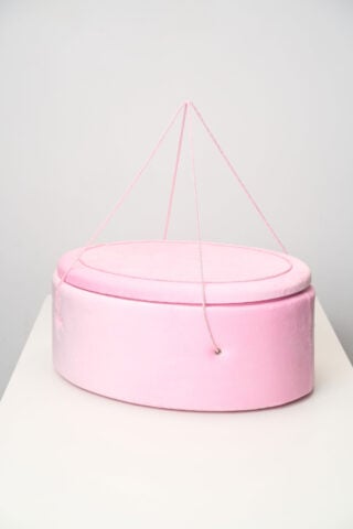 Cufăr botez oval Velvet - buretat - roz Barbie