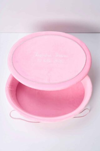 Cufăr botez oval Velvet - buretat - roz barbie