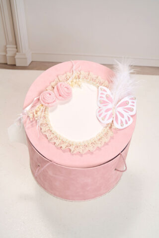 Cufar Catifea Botez Fete Roz Cu Fluture