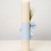 Lumanare De Botez Cu Funda Roz Muselina Flori Naturale Bleu
