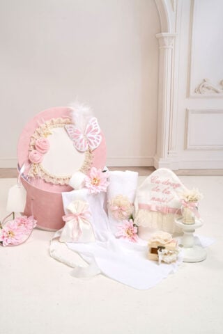 Trusou De Botez Cufar Cu Aripi Roz Mariposa