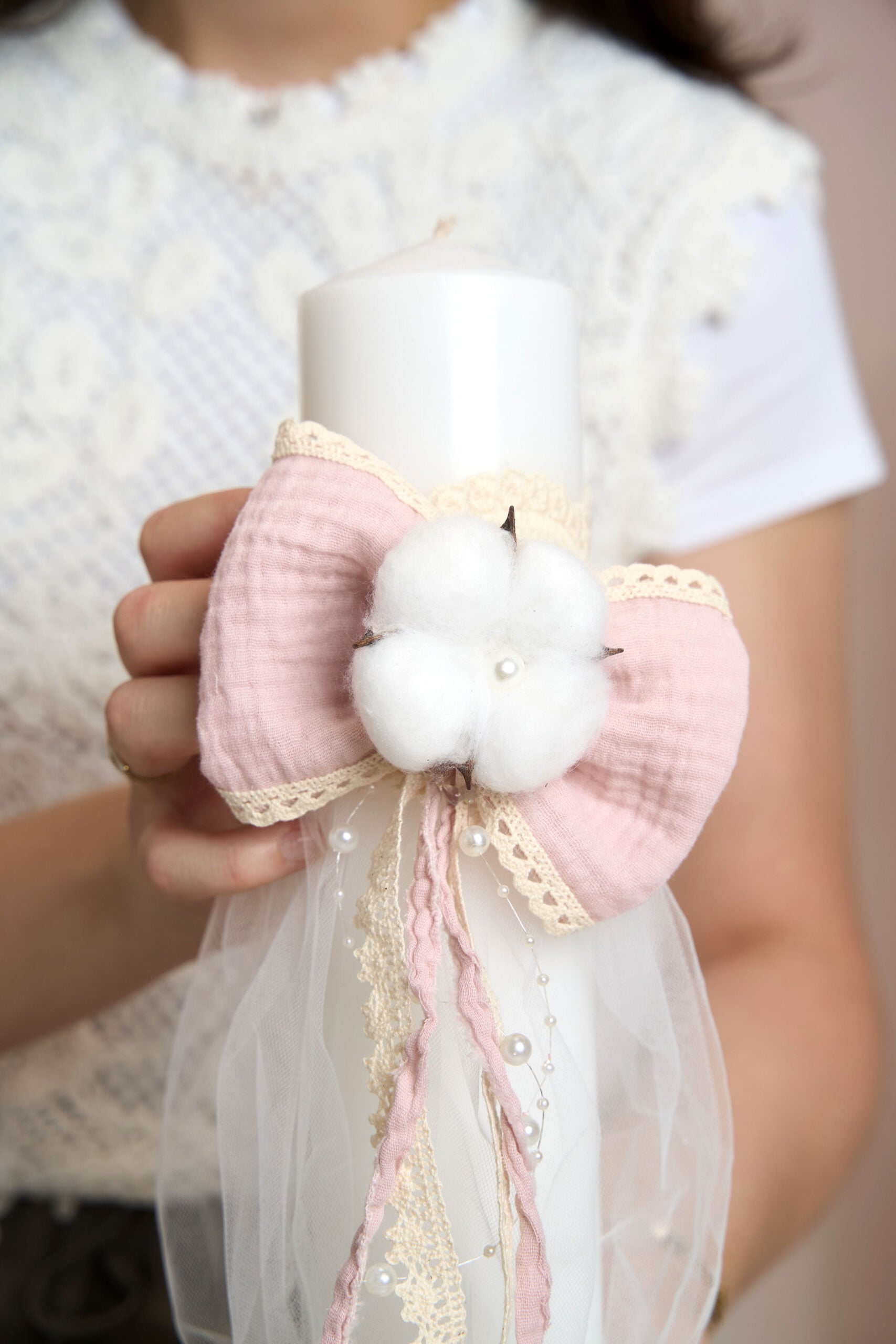 Lumânare botez A40 - Fundă Muselină Couture - Roz-Vintage 3 Lumânare botez A40 - Fundă Muselină Couture - Roz-Vintage - imagine 3