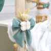 Lumanare De Botez Cu Funda Roz Muselina Flori Naturale Menta