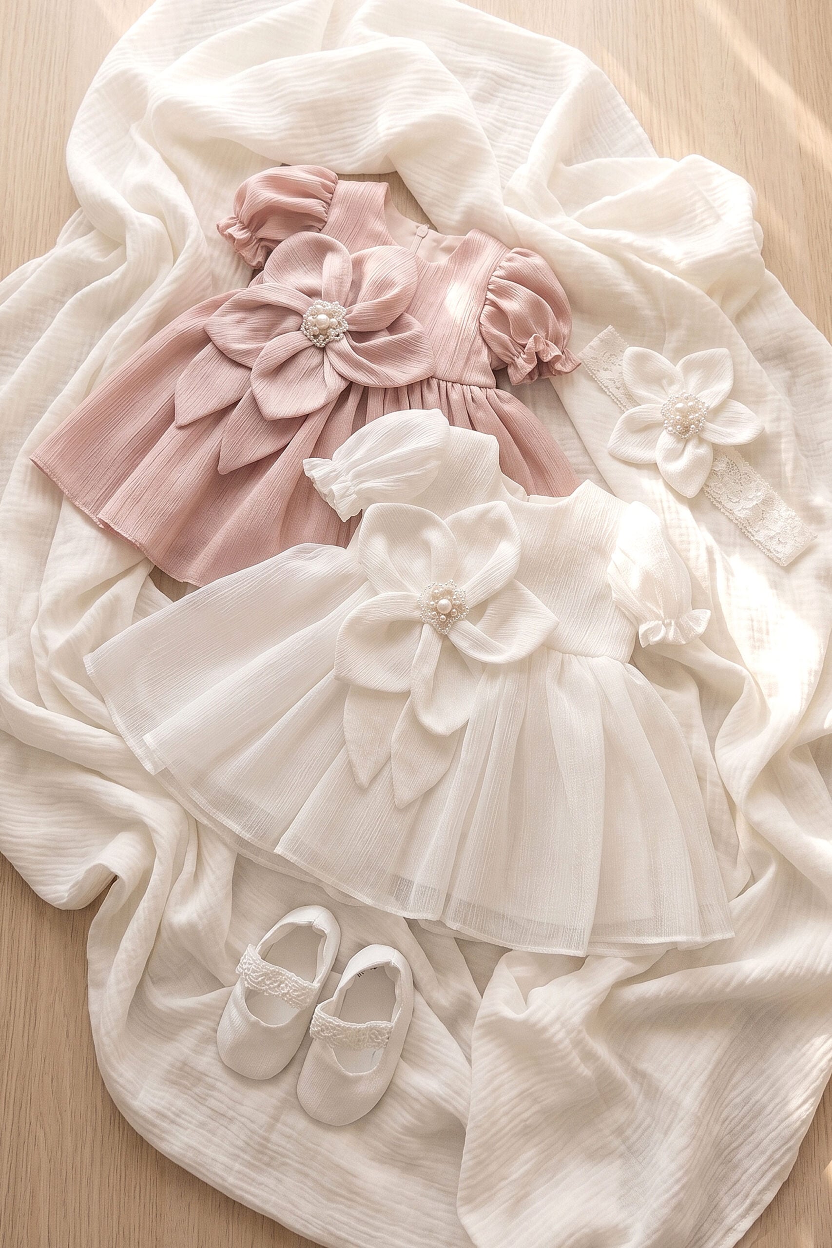Rochiță botez Fleur - ivoire (mânecă scurtă) 2 Rochita De Botez Fete Voal Fleur Rochie Botez