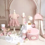 Set complet botez (trusou) - Ludmila - roz (mânecă scurtă)
