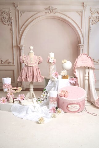 Set complet botez (trusou) - Ludmila - roz (mânecă scurtă)