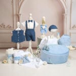 Set complet botez (trusou) - Costum Amos - albastru - Cufăr Oval