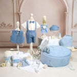 Set complet botez (trusou) - Costum Amos - bleu - Cufăr Oval