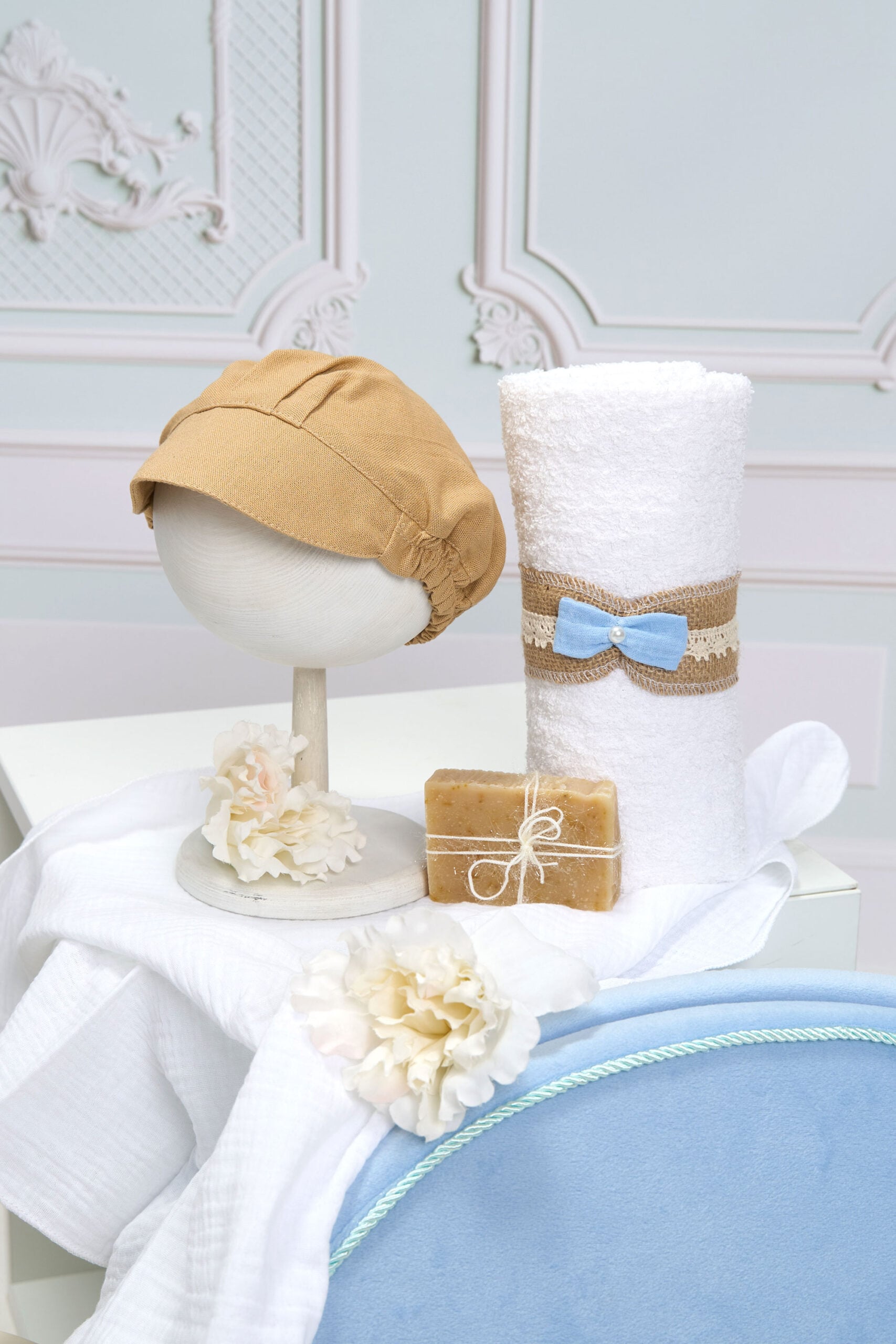 Set complet botez (trusou) - Giorgio - bleu - Cufăr Buretat 9 Trusou Complet De Botez Giorgio