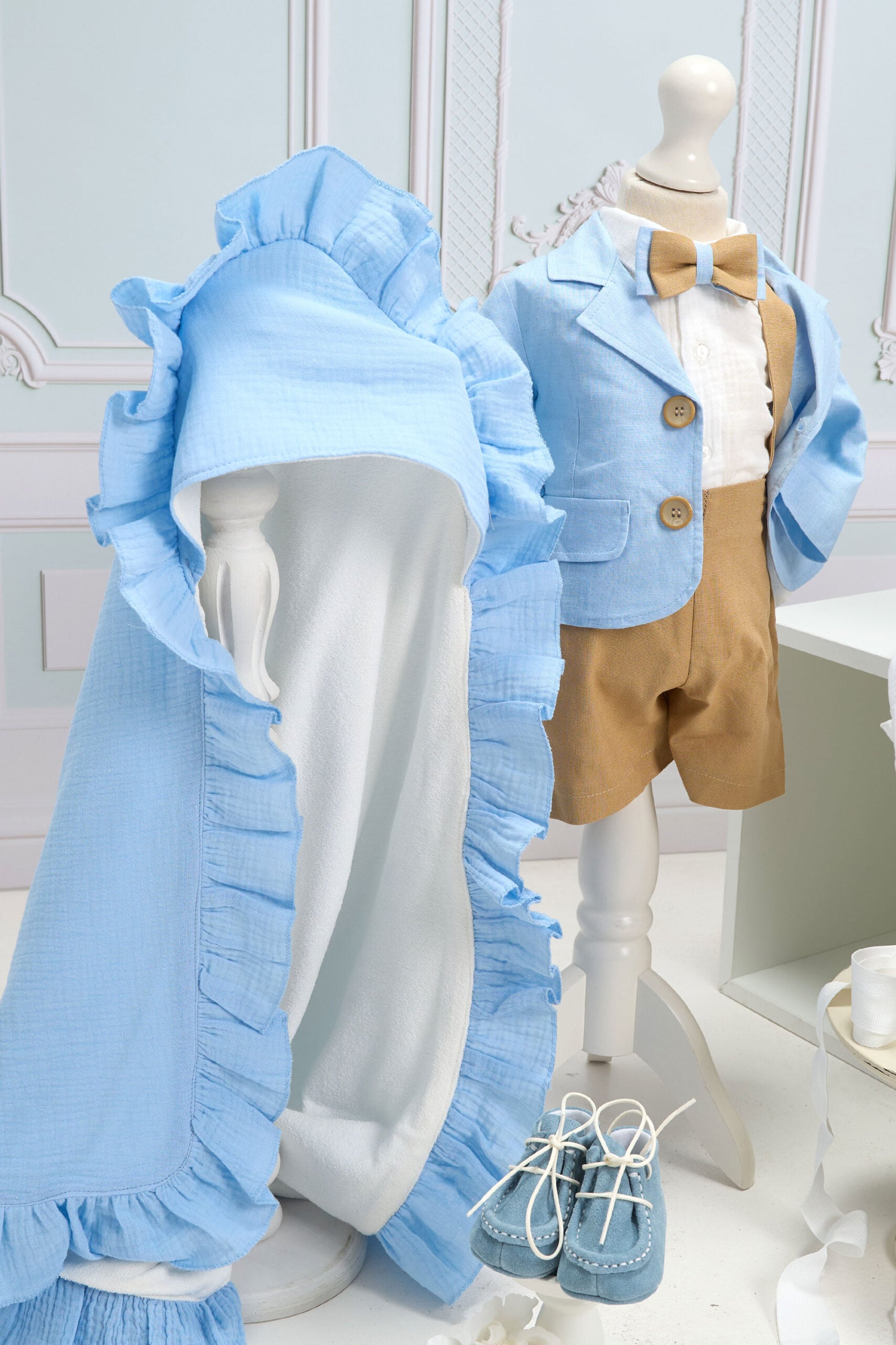 Set complet botez (trusou) - Giorgio - bleu - Cufăr Buretat 4 Trusou Complet De Botez Giorgio