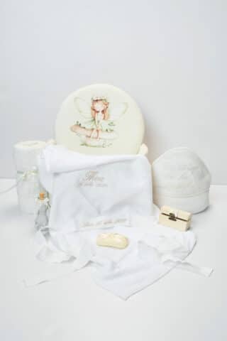 Pachet botez -20% REDUCERE – Cufăr Zână Verde cu Baloane buretat + Trusou PureBebe