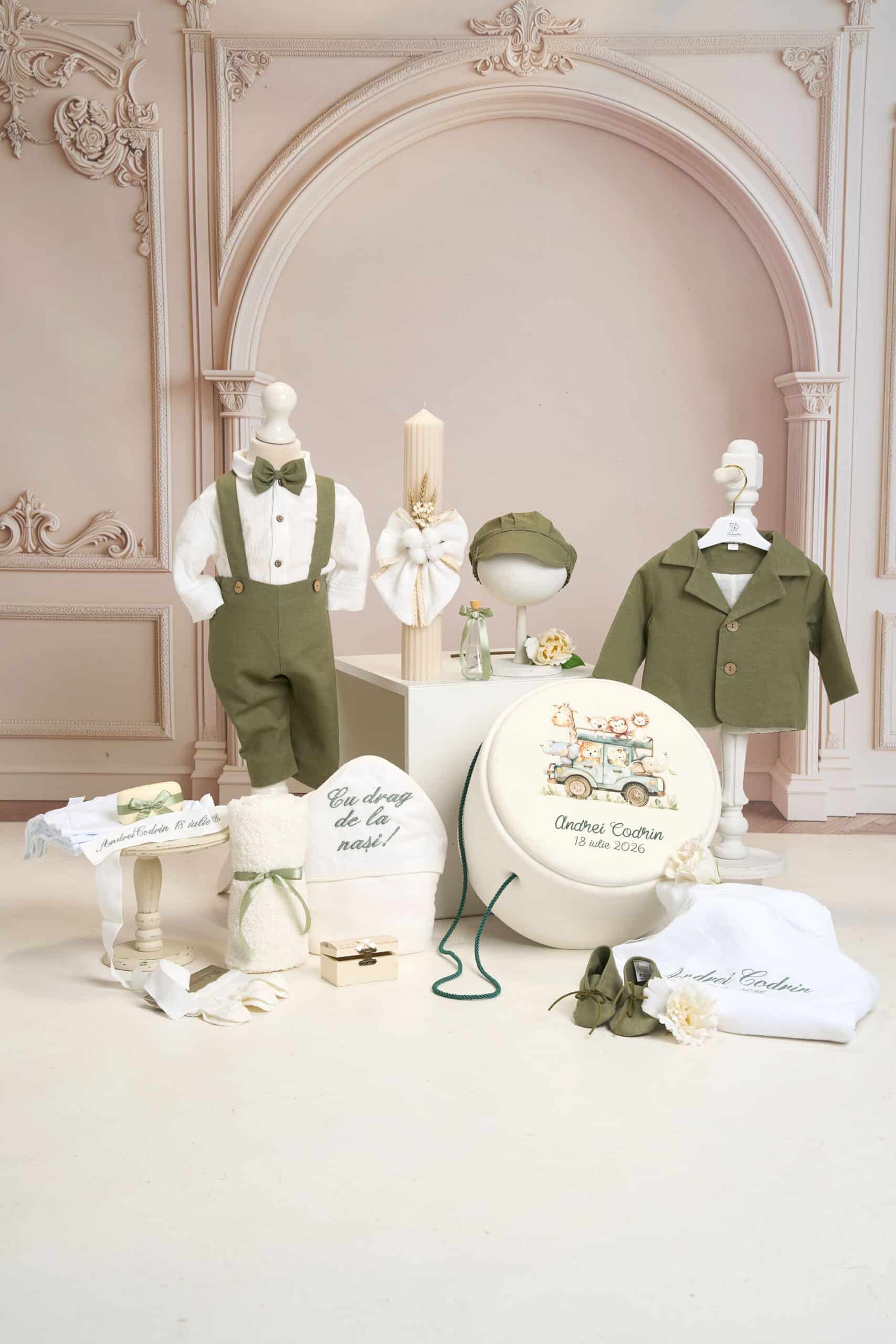 Set complet botez (trusou) - Dan - verde olive 1 Set complet botez (trusou) - Dan - verde olive