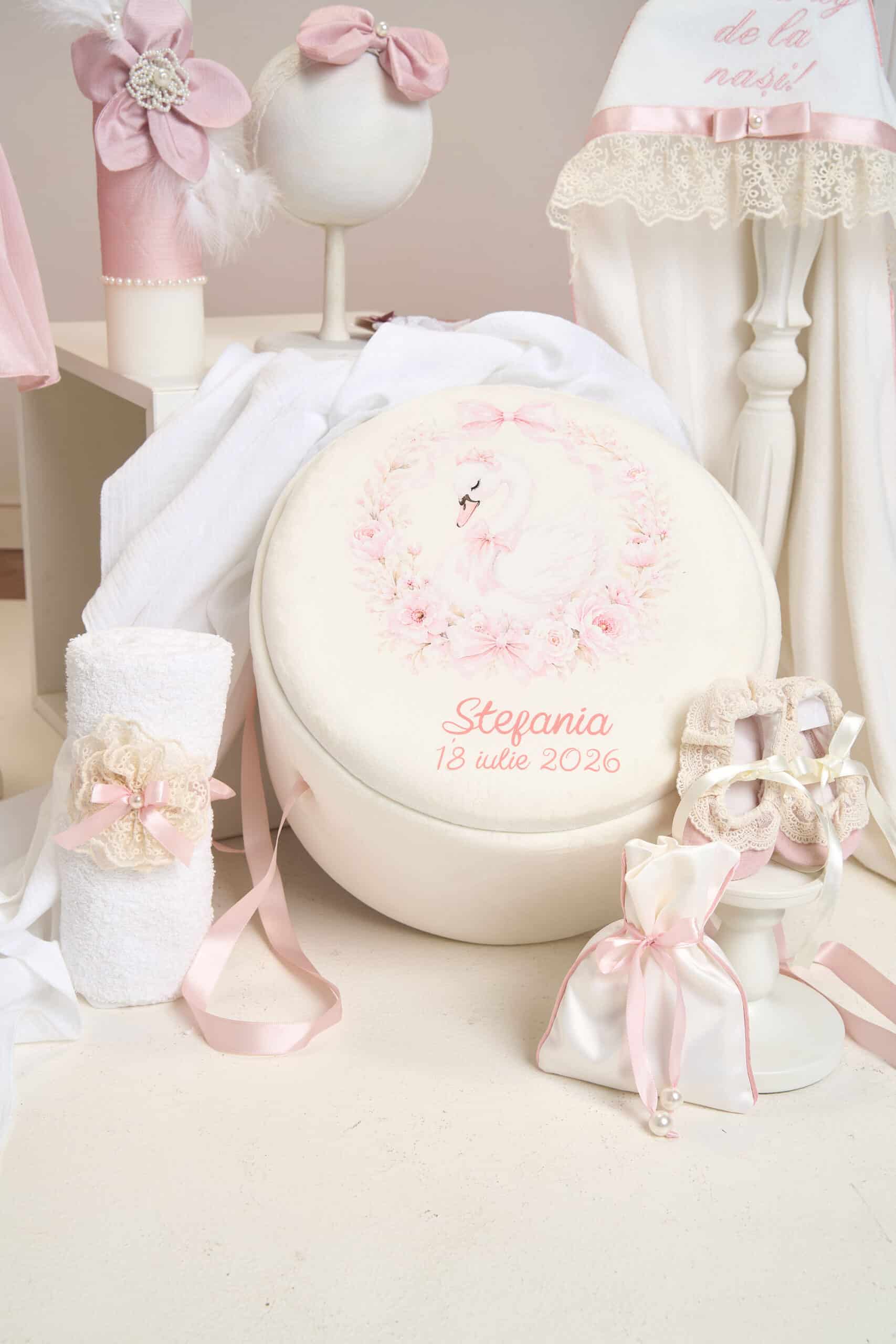 Set complet botez (trusou) - Cora - roz-vintage (mânecă scurtă) 6 Set complet botez (trusou) - Cora - roz-vintage (mânecă scurtă) - imagine 6