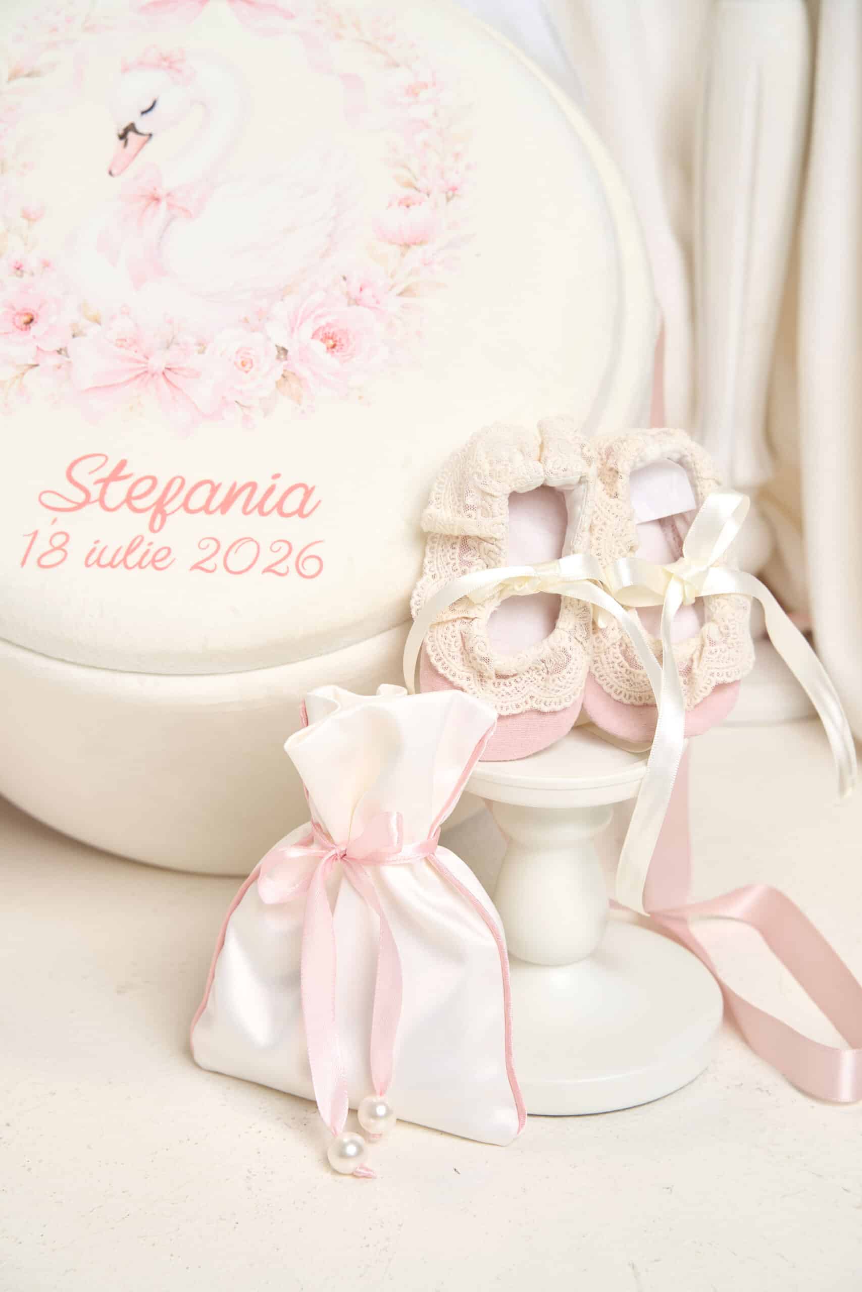Set complet botez (trusou) - Cora - roz-vintage (mânecă scurtă) 2 Set complet botez (trusou) - Cora - roz-vintage (mânecă scurtă) - imagine 2