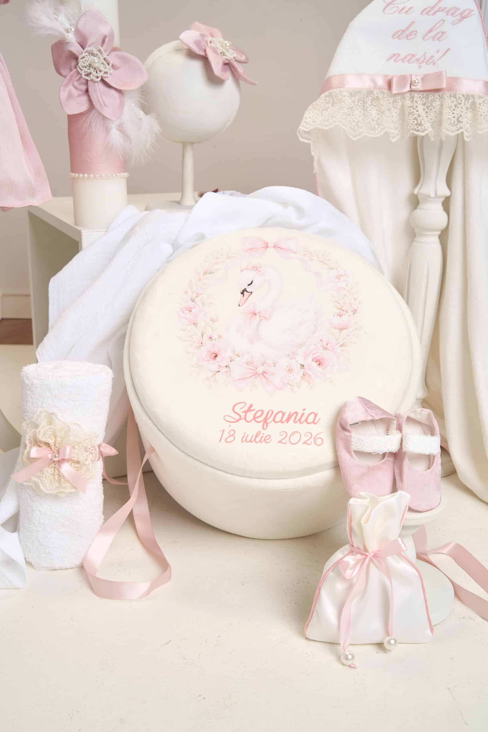 Set complet botez (trusou) - Fleur - roz-vintage (mânecă scurtă) 6 Set complet botez (trusou) - Fleur - roz-vintage (mânecă scurtă) - imagine 6