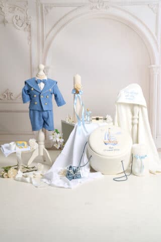 Set complet botez (trusou) - Noah - albastru - Varianta 2