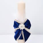 Lumânare botez A38 - Fundă Catifea Couture - Bleumarin