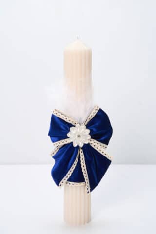 Lumânare botez A38 - Fundă Catifea Couture - Bleumarin