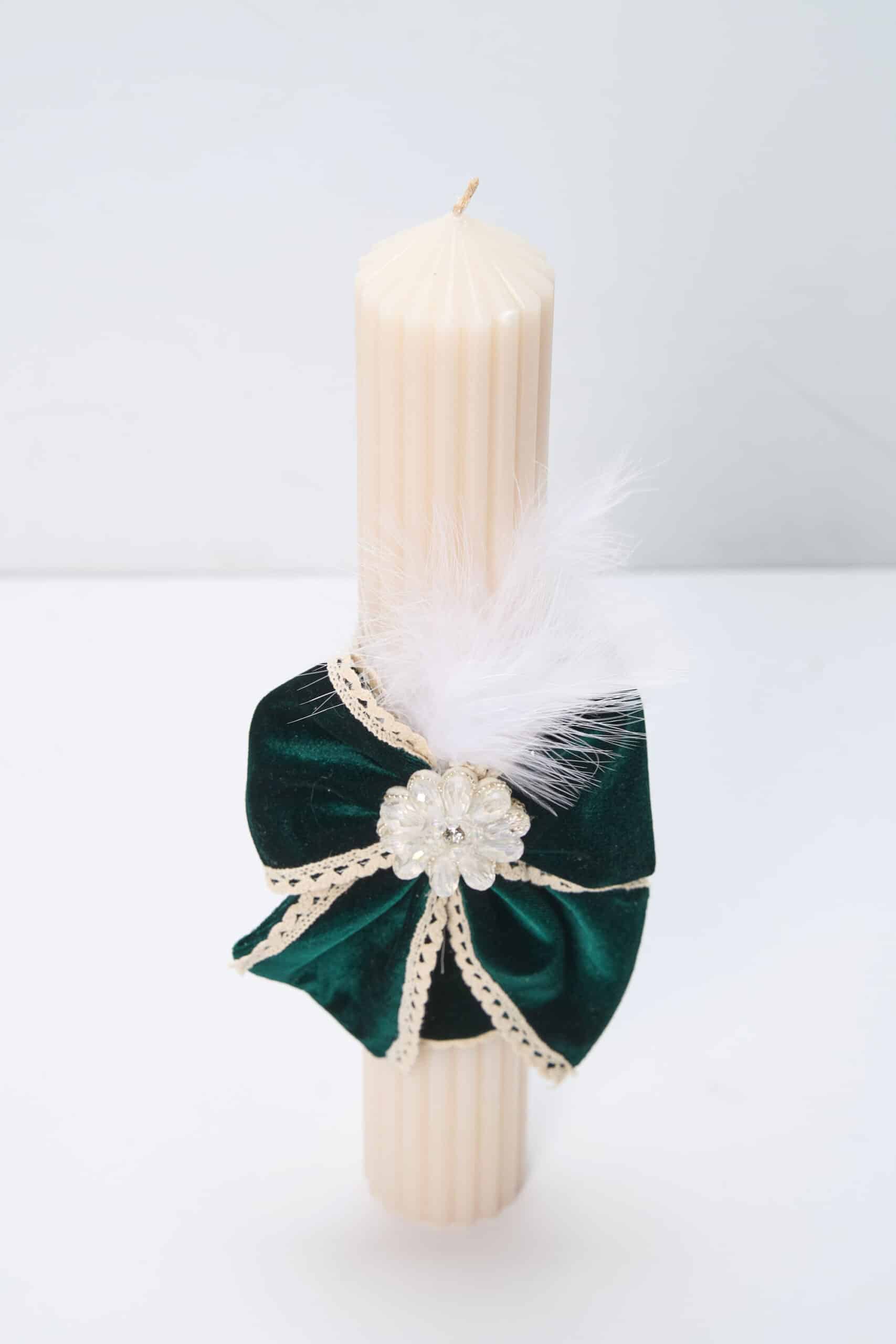 Lumânare botez A38 - Fundă Catifea Couture - Verde 4 Lumânare botez A38 - Fundă Catifea Couture - Verde - imagine 4