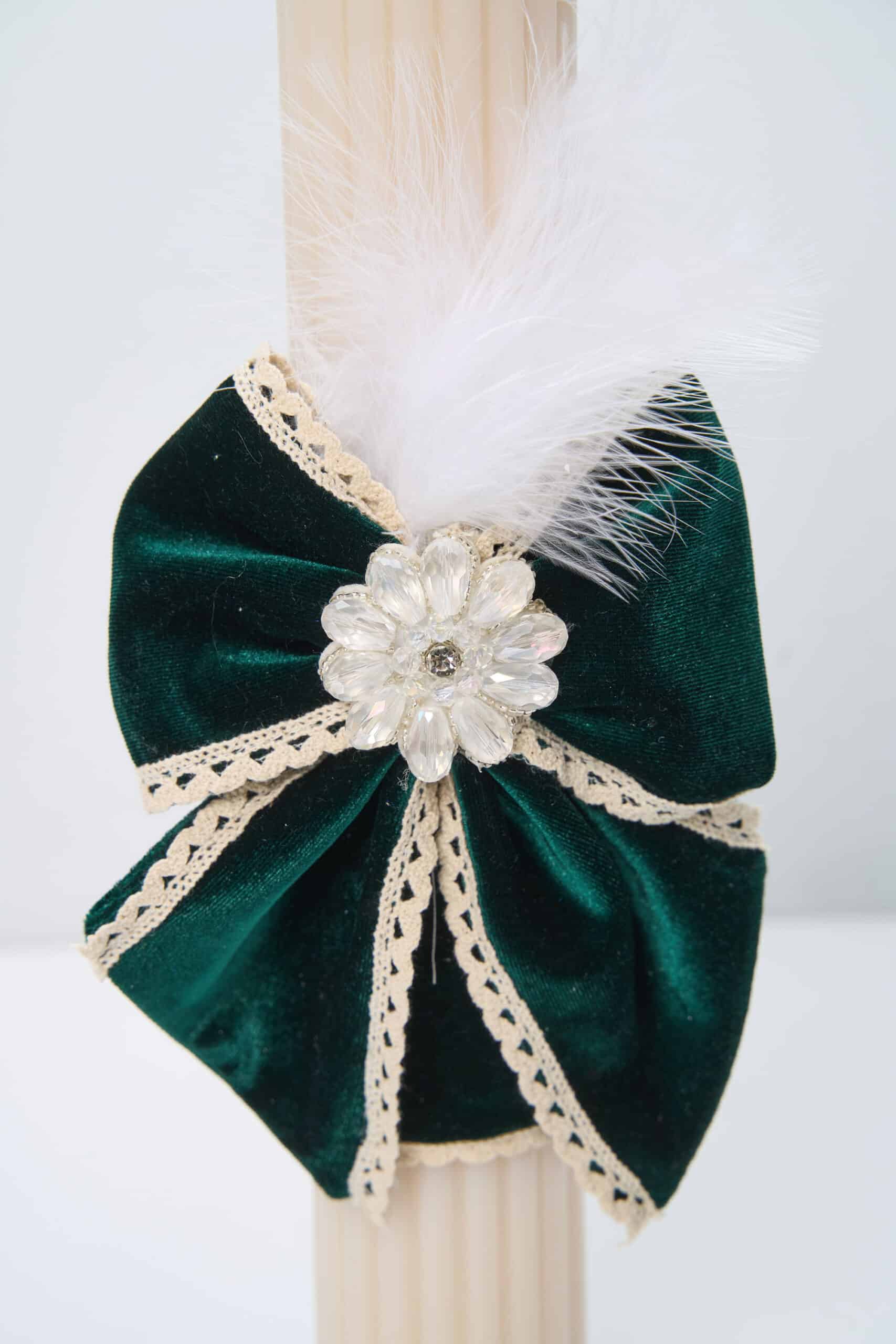 Lumânare botez A38 - Fundă Catifea Couture - Verde 3 Lumânare botez A38 - Fundă Catifea Couture - Verde - imagine 3