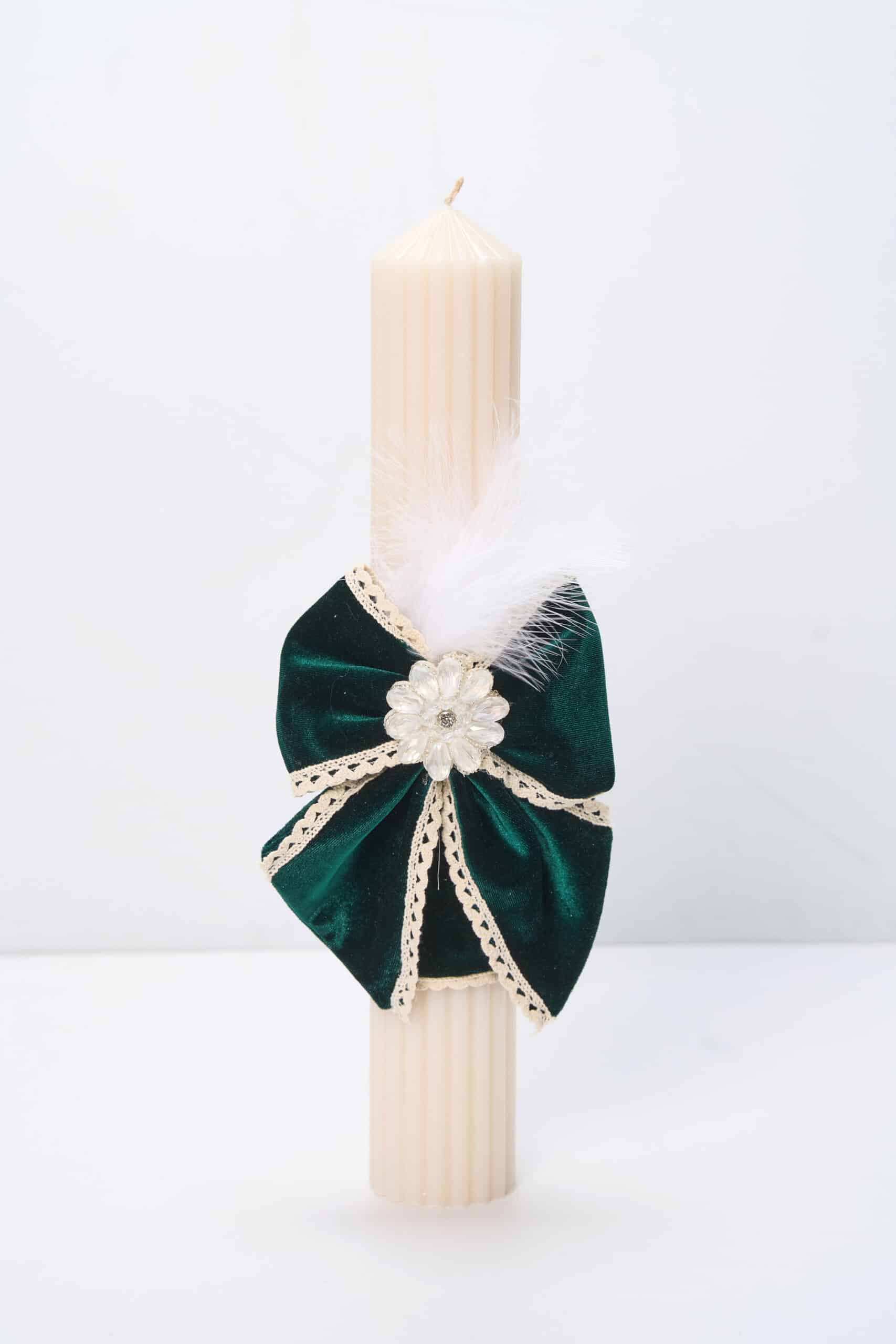 Lumânare botez A38 - Fundă Catifea Couture - Verde 2 Lumânare botez A38 - Fundă Catifea Couture - Verde - imagine 2