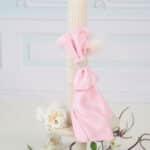 Lumânare botez cu striații Olivia A42 - Fundă Statement - roz Barbie