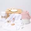 Pachet botez -20% REDUCERE - Cufăr botez din răchită + Trusou botez Muselină roz