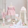 Set esențial botez Cora roz mânecă lungă + Trusou + Lumânare