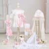 Set esențial botez Beatrice roz mânecă lungă + Trusou + Lumânare