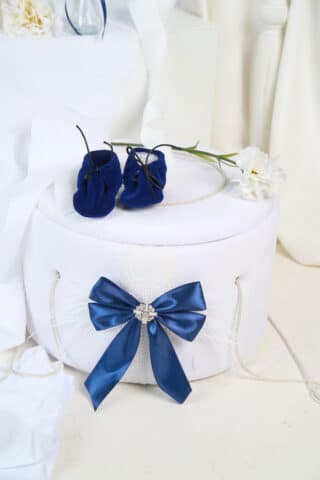 Botoșei botez Anghel catifea handmade - bleumarin