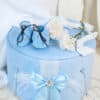 Botoșei botez Anghel catifea handmade - bleu
