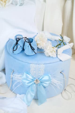 Botoșei botez Anghel catifea handmade - bleu