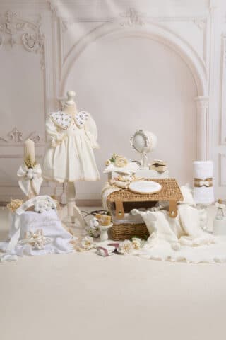 Set complet botez (trusou) - Pavlova - ivoire (mânecă lungă)