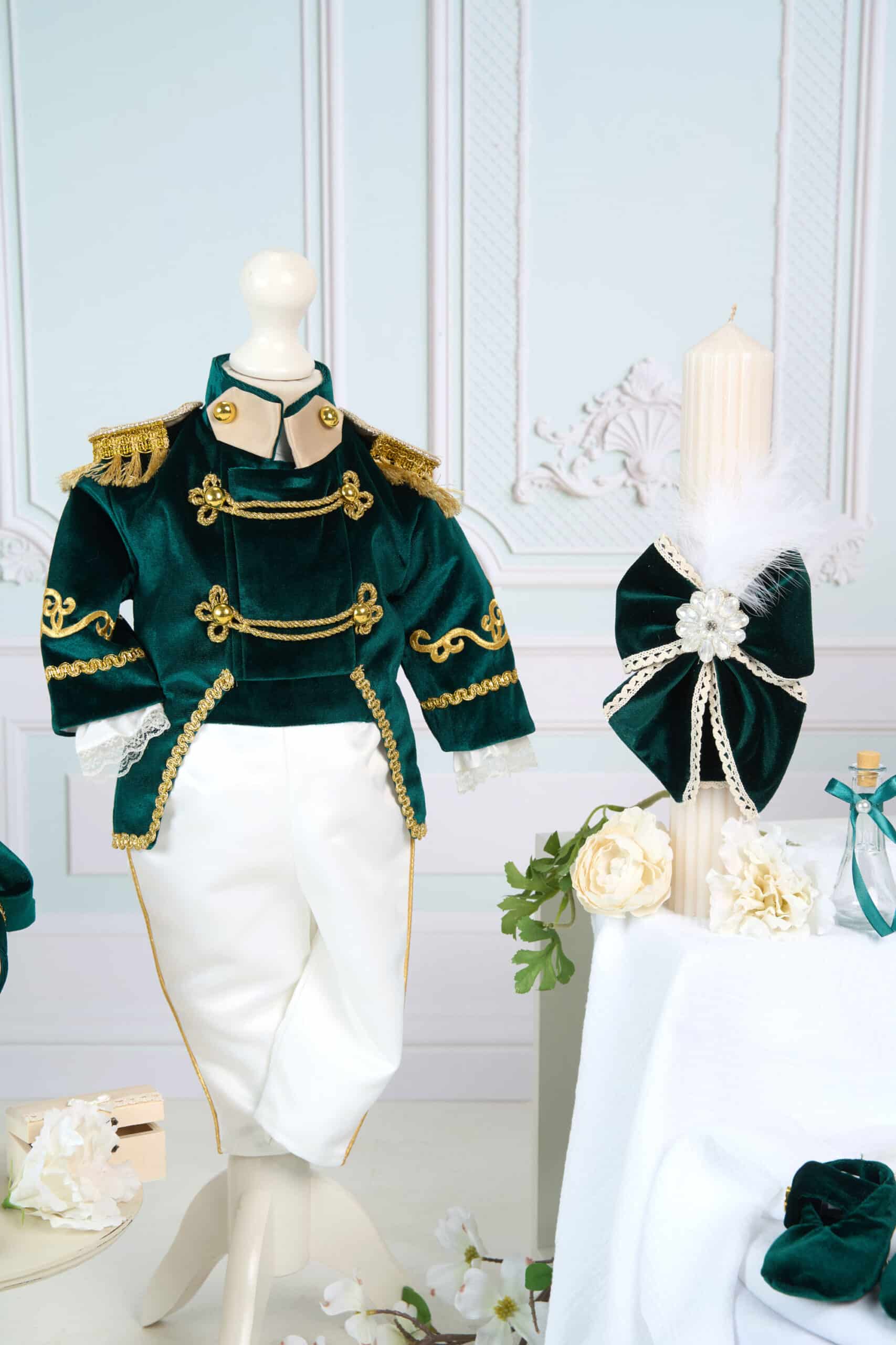 Set complet botez cufar buretat (trusou) - Nikolai - verde 2 Set complet botez cufar buretat (trusou) - Nikolai - verde - imagine 2