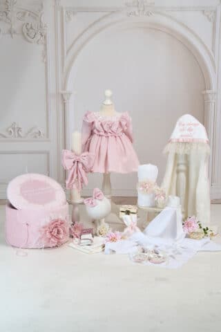 Set complet botez (trusou) - Cora - roz (mânecă lungă)