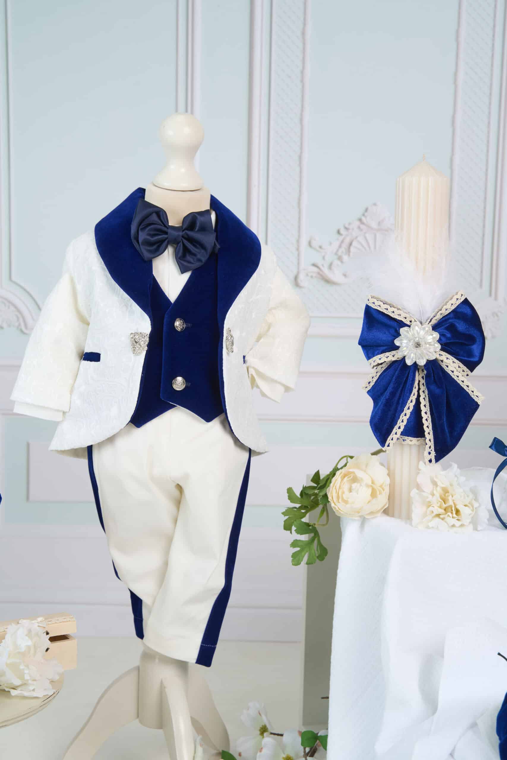 Set complet botez cufar buretat (trusou) - Enzo - bleumarin 2 Set complet botez cufar buretat (trusou) - Enzo - bleumarin - imagine 2