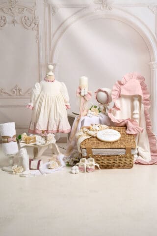 Set complet botez (trusou) - Petit Coeur - ivoire/roz (mânecă lungă)