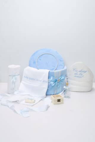 Pachet botez -20% REDUCERE - Cufăr Sapphire Color buretat + Trusou PureBebe - bleu