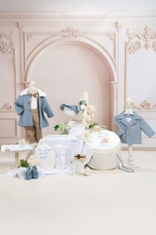 Set complet botez (trusou) - Romeo cu jachetă - gri bleu