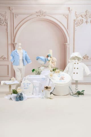 Set complet botez cufar buretat (trusou) - Romeo cu jachetă - bleu ciel